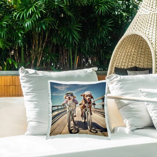 Stupell Industries 18" x 18" Dogs Cycling at Beach Outdoor Print Throw Pillow